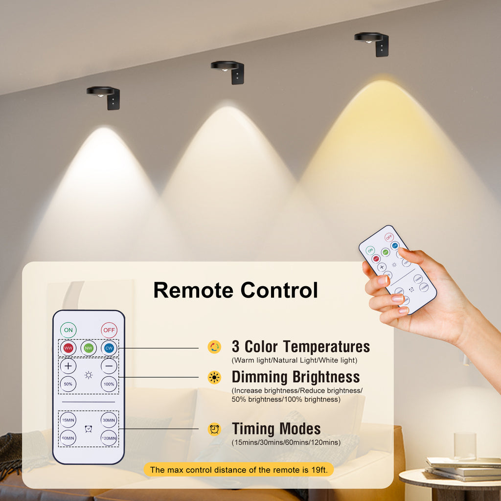 6-Pack Rechargeable Puck Lights with Remote, 1200mAh Battery,3-in-1 Charging Dock, Dual Installation (Magnetic & Bracket), 3 Colors, Dimmable LED Cabinet Lights for Kitchen, Bedroom