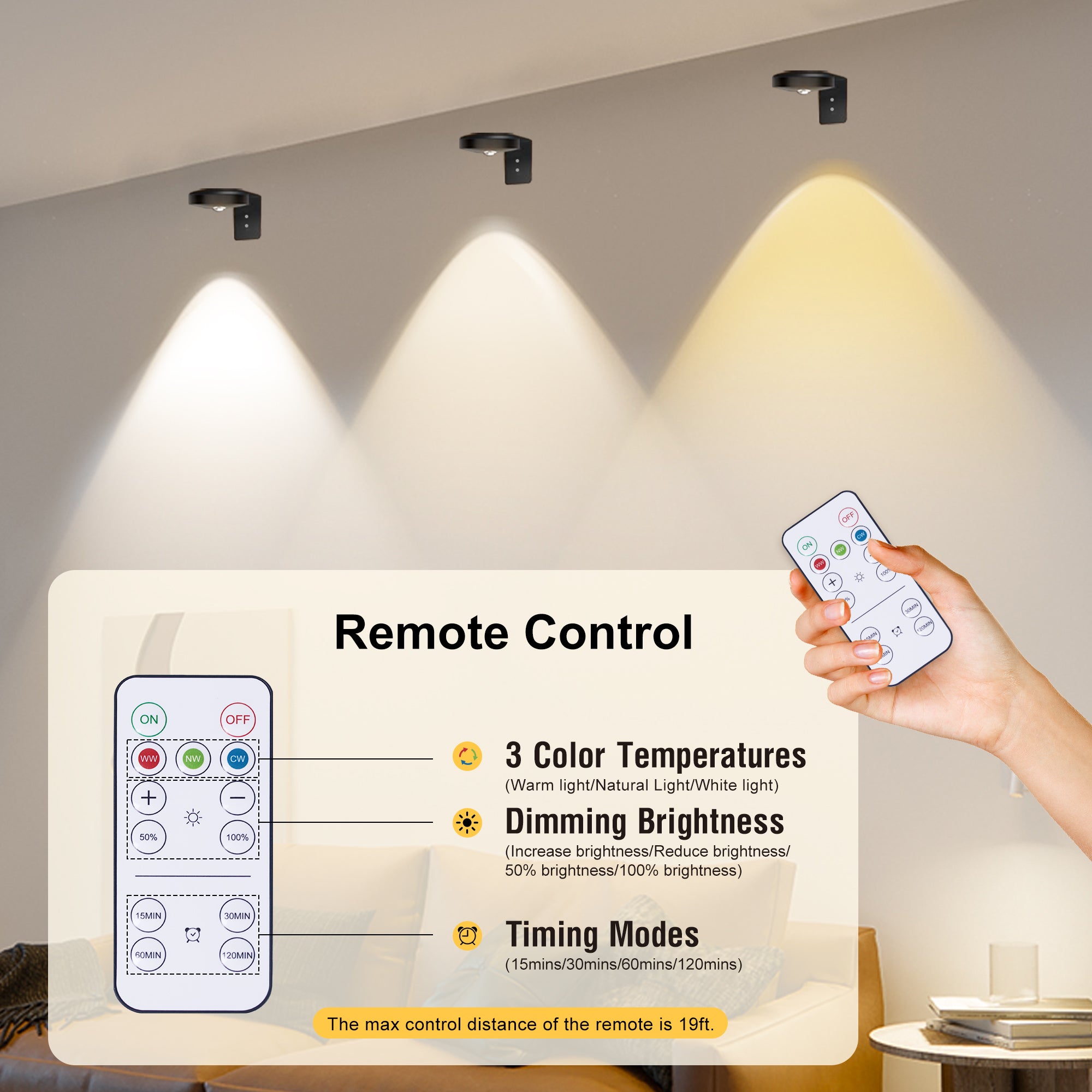 6-Pack Rechargeable Puck Lights with Remote, 1200mAh Battery,3-in-1 Charging Dock, Dual Installation (Magnetic & Bracket), 3 Colors, Dimmable LED Cabinet Lights for Kitchen, Bedroom