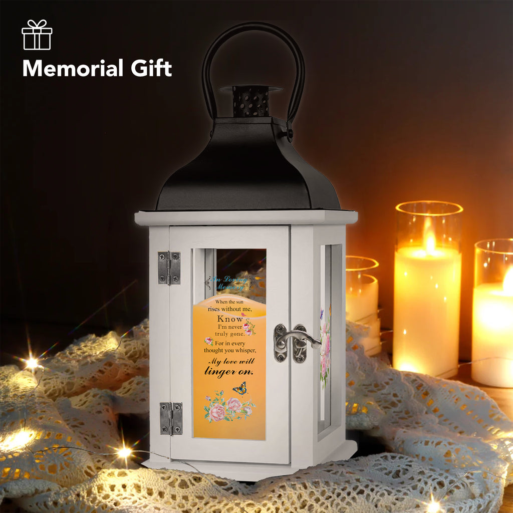 Memorial Lantern Bereavement Gift in Memory of Loved One - Unique Wood & Metal Solar LED Candle Sympathy Gift for Loss of Mother, Father(Butterfly Rose)