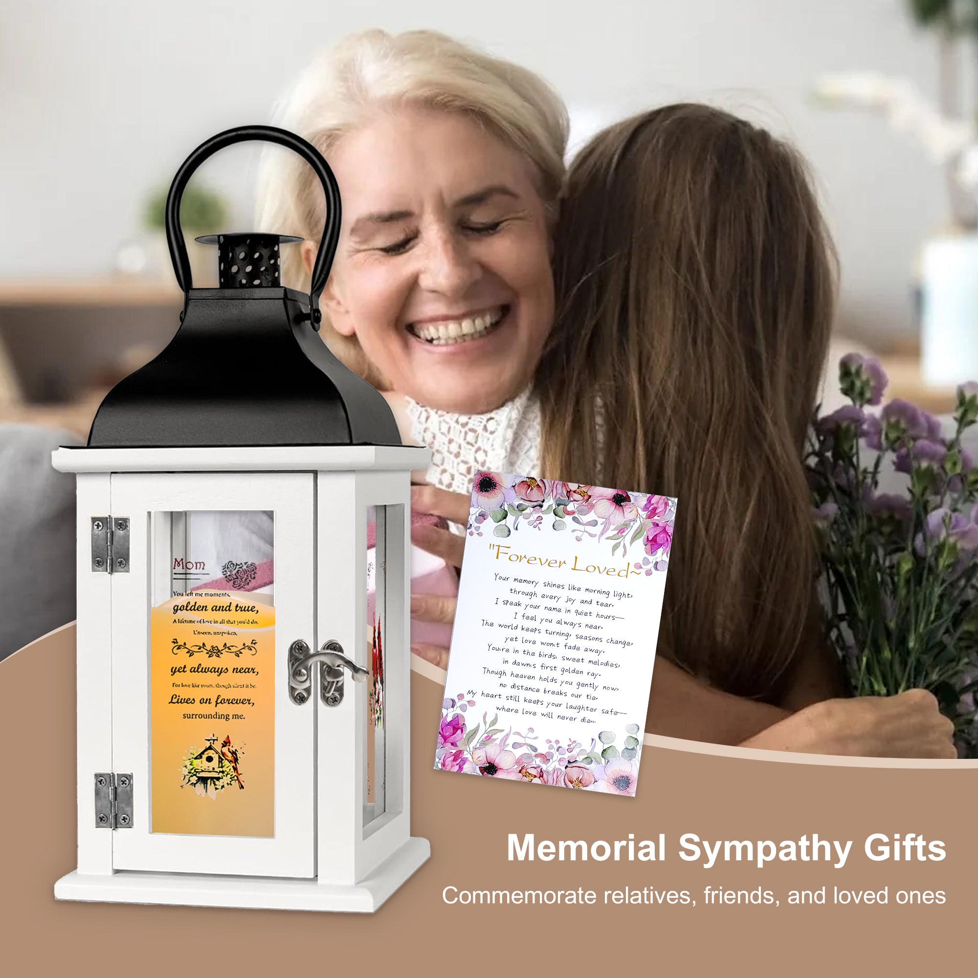 Memorial Lantern Bereavement Gift in Memory of Loved One - Unique Wood & Metal Solar LED Candle Sympathy Gift for Loss of Mother, Father(Love Bird)