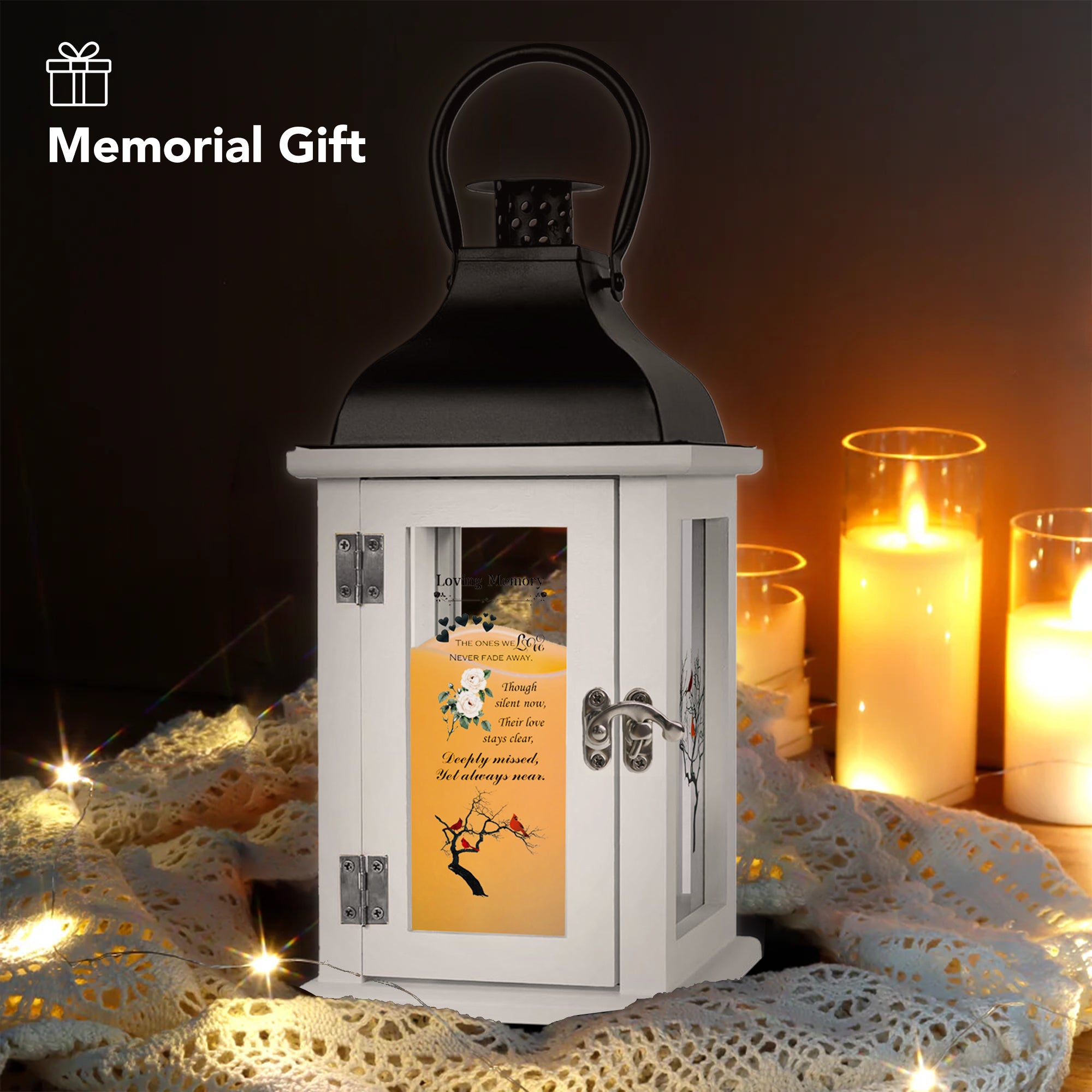Memorial Lantern Bereavement Gift in Memory of Loved One - Unique Wood & Metal Solar LED Candle Sympathy Gift for Loss of Mother, Father(Tree Bird)