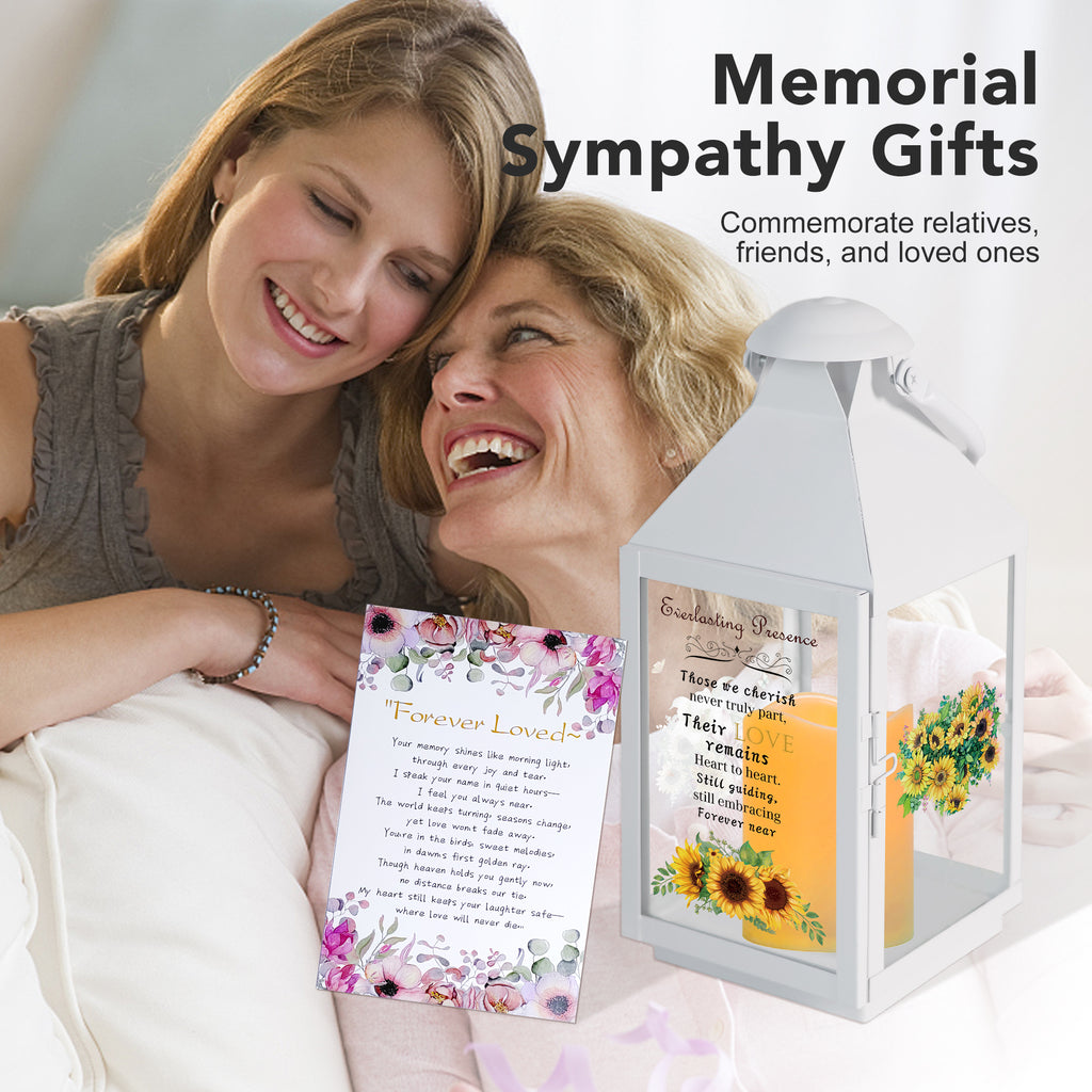 Memorial Lantern Bereavement Gifts in Memory of Loved One – Solar LED Candle Sympathy Gift for Loss of Mother, Father, Family(Sunflower)