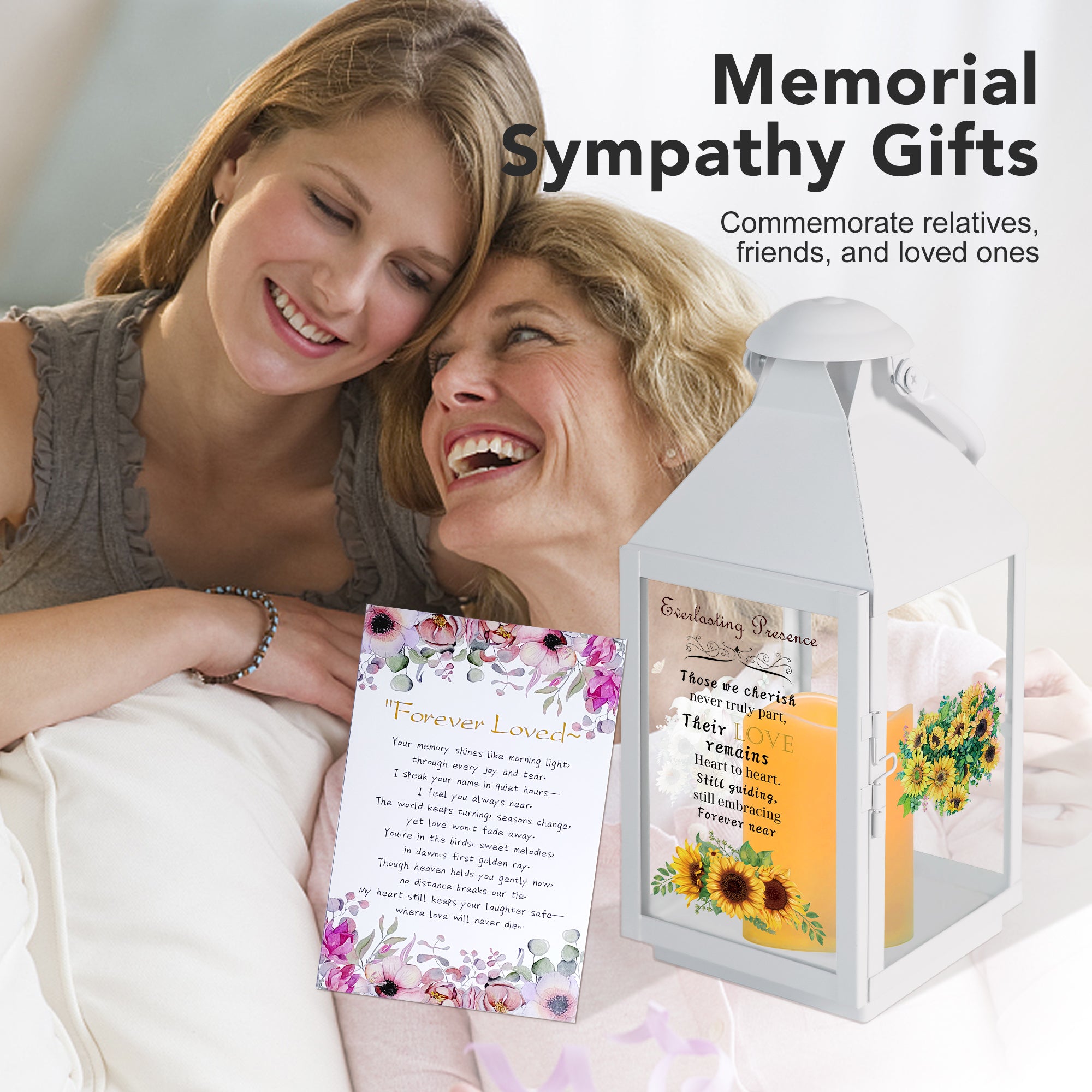 Memorial Lantern Bereavement Gifts in Memory of Loved One – Solar LED Candle Sympathy Gift for Loss of Mother, Father, Family(Sunflower)