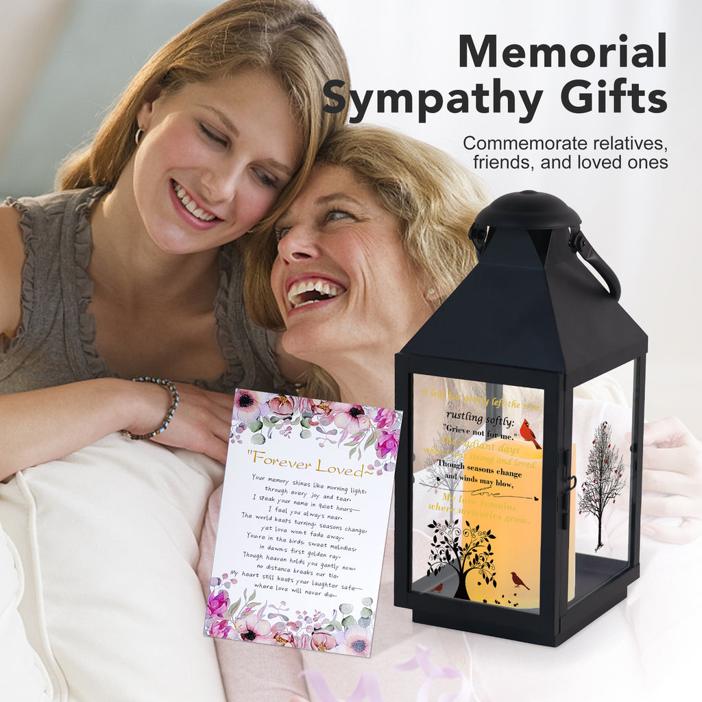 Memorial Lantern Bereavement Gifts in Memory of Loved One – Solar LED Candle Sympathy Gift for Loss of Mother, Father, Family(red Tree Bird)