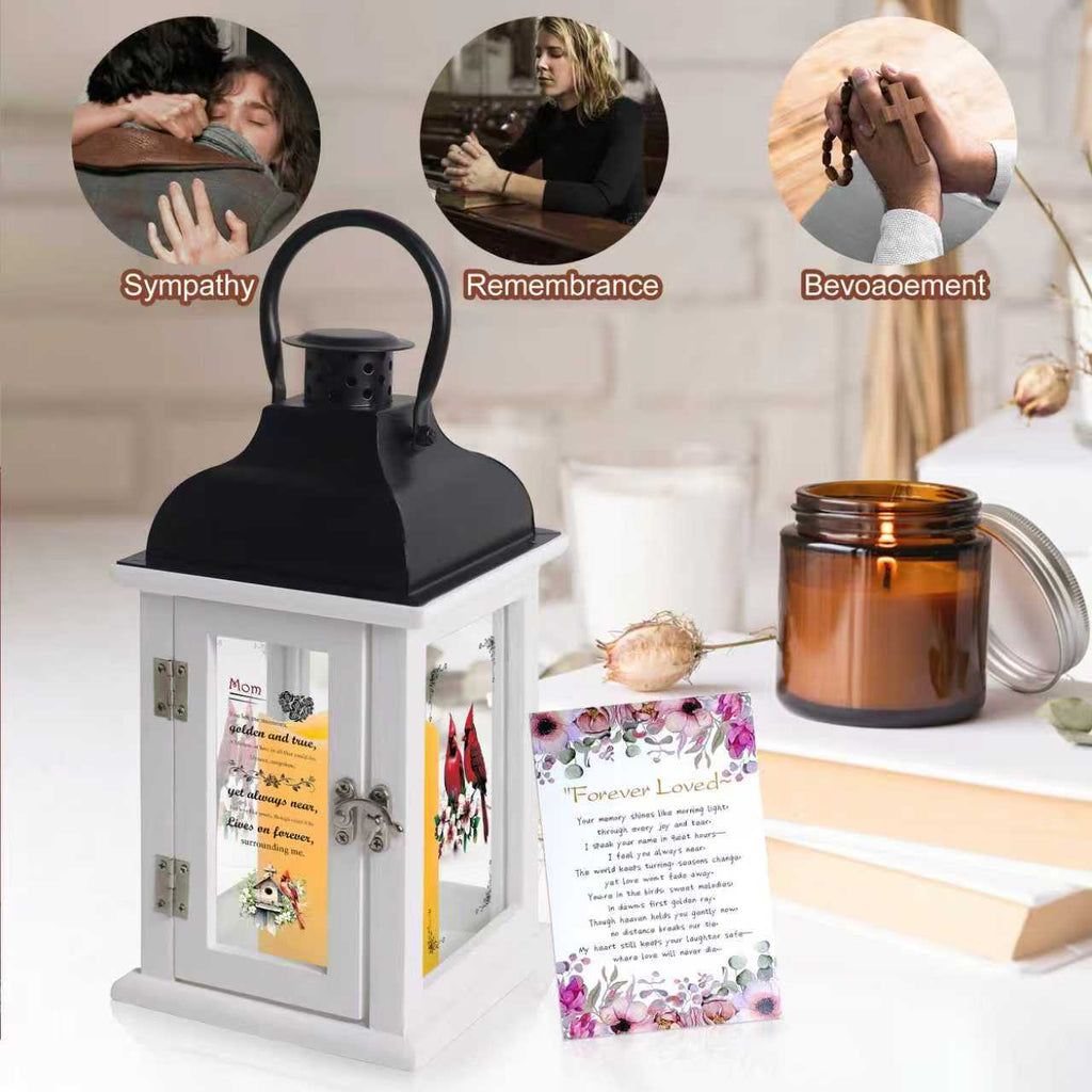 Memorial Lantern Bereavement Gift in Memory of Loved One - Unique Wood & Metal Solar LED Candle Sympathy Gift for Loss of Mother, Father(Love Bird)