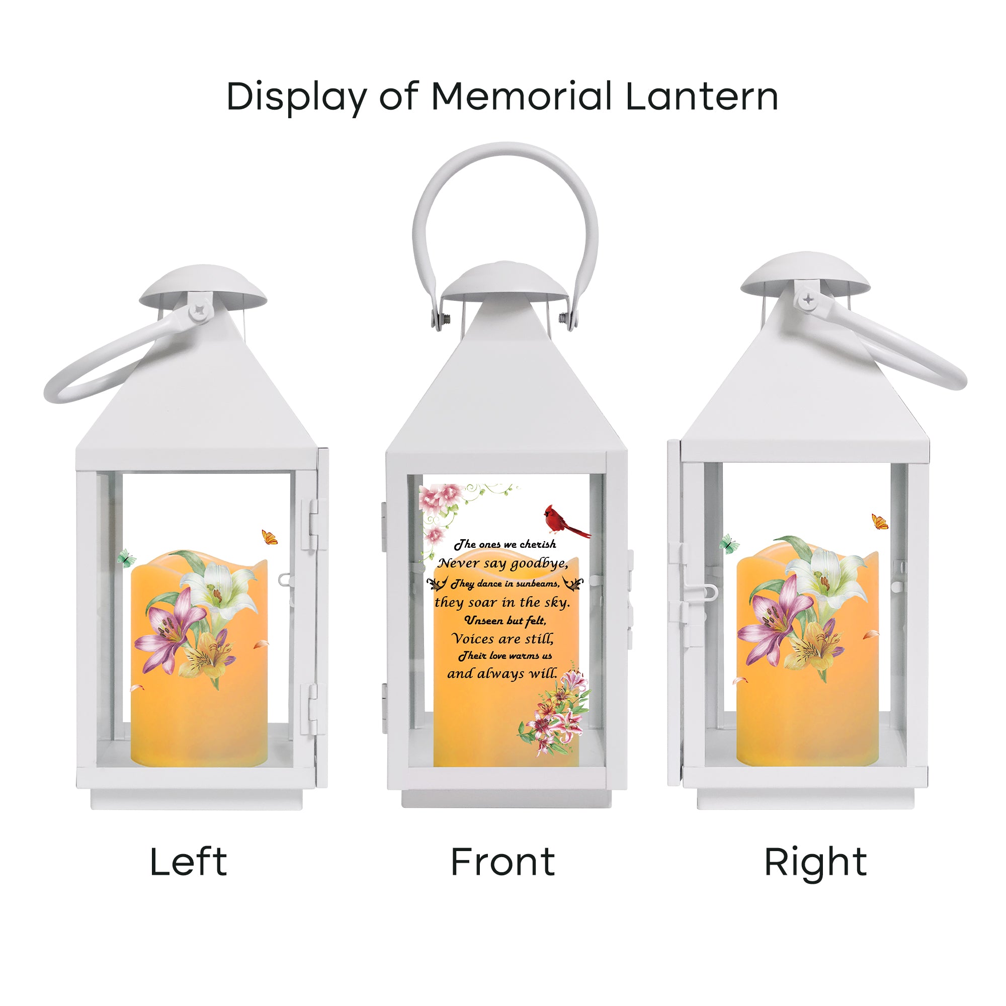 Memorial Lantern Bereavement Gifts in Memory of Loved One – Solar LED Candle Sympathy Gift for Loss of Mother, Father, Family (Lily Flowers Bird)