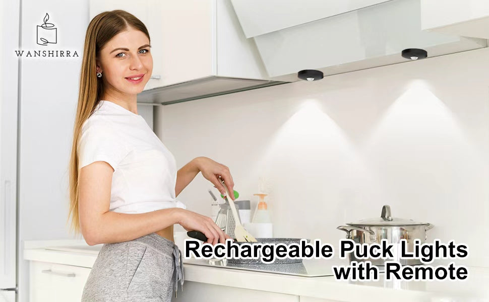 6-Pack Rechargeable Puck Lights with Remote, 1200mAh Battery,3-in-1 Charging Dock, Dual Installation (Magnetic & Bracket), 3 Colors, Dimmable LED Cabinet Lights for Kitchen, Bedroom