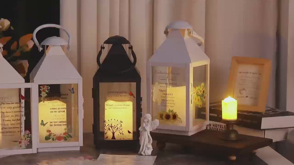 Memorial Lantern Bereavement Gifts in Memory of Loved One – Solar LED Candle Sympathy Gift for Loss of Mother, Father, Family (Lily Flowers Bird)